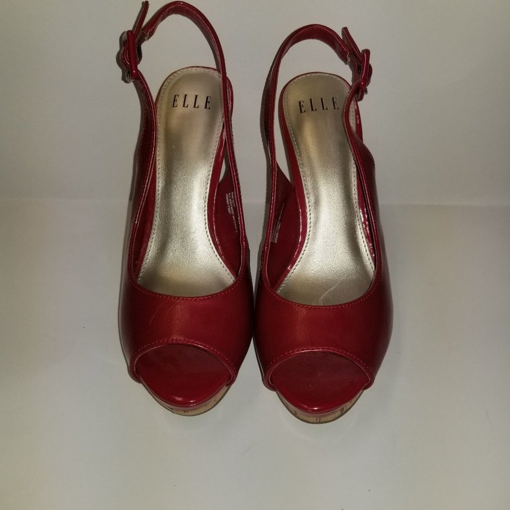 Elle Estella Red Slingback Open Toe  Size 7 1/2  Heels and platform in cork